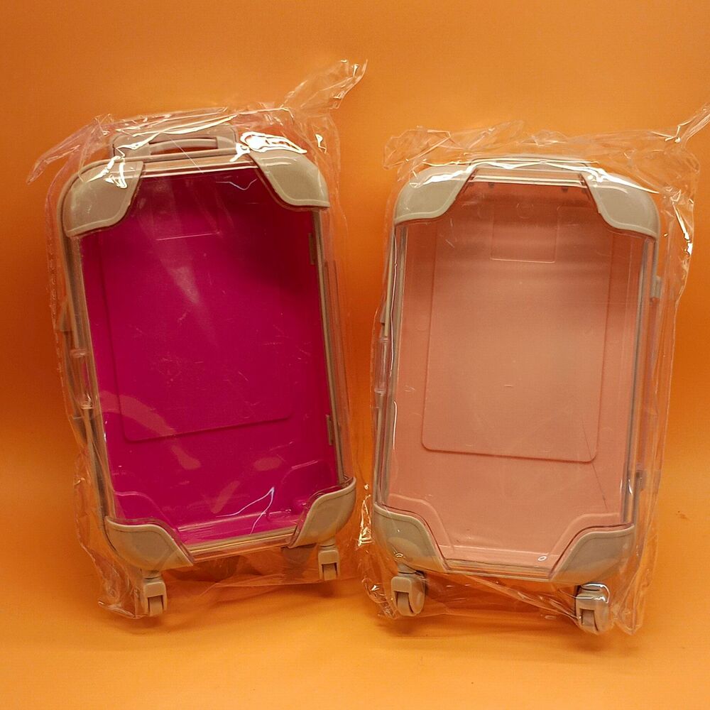 2-Piece Mini Rolling Plastic Suitcase Set w/ Wheels, Pink & Light Pink SET